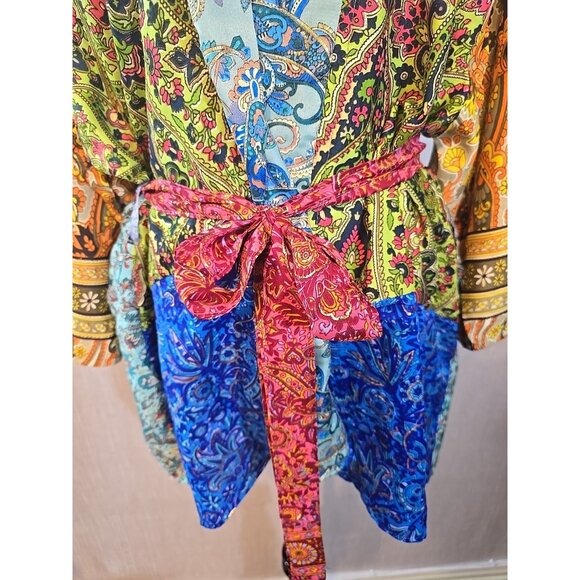 Patchwork print kimono Silk Blend Tie short length  size S - Size XL New - Picture 2 of 16